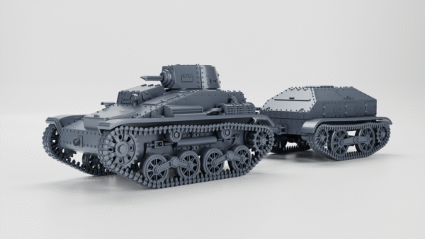 WW2 JAPAN TYPE 94 TANKETTE (EARLY) + TRAILER, 3D PRINTED, MANY SCALES AVAILABLE